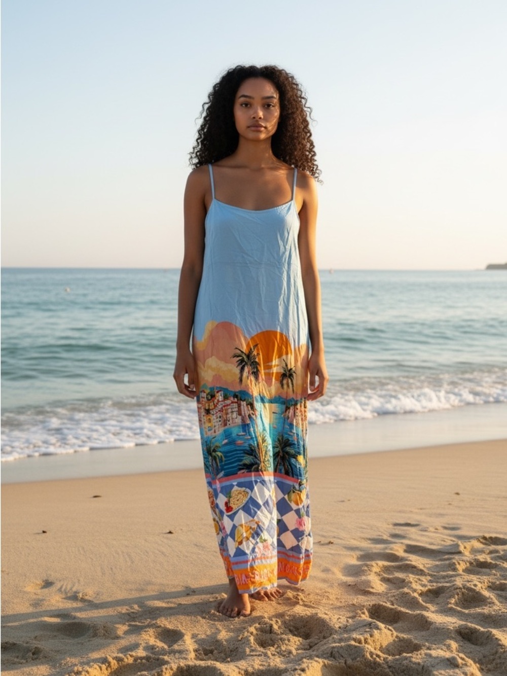 Sky Blue Tropical Maxi Swim Cover-Up Dress